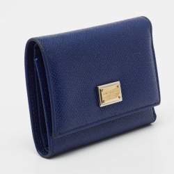 Pre Owned Dolce & Gabbana Blue Leather Trifold Wallet