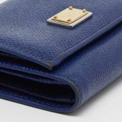 Pre Owned Dolce & Gabbana Blue Leather Trifold Wallet