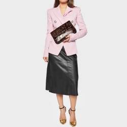 Dolce & Gabbana Dark Brown Floral Embossed Leather Flap Clutch