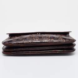 Dolce & Gabbana Dark Brown Floral Embossed Leather Flap Clutch
