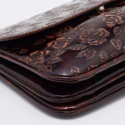 Dolce & Gabbana Dark Brown Floral Embossed Leather Flap Clutch