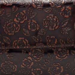 Dolce & Gabbana Dark Brown Floral Embossed Leather Flap Clutch