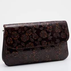 Dolce & Gabbana Dark Brown Floral Embossed Leather Flap Clutch