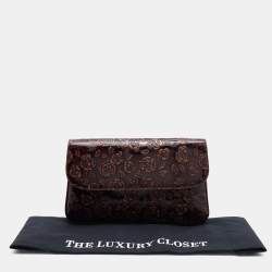 Dolce & Gabbana Dark Brown Floral Embossed Leather Flap Clutch