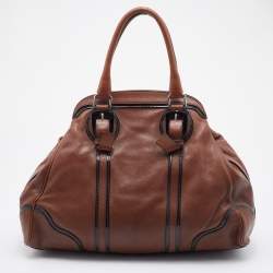 Pre Owned Dolce & Gabbana Brown/Black Leather Miss Romantique Satchel