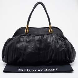 Pre Owned Dolce & Gabbana Black Pleated Leather Satchel