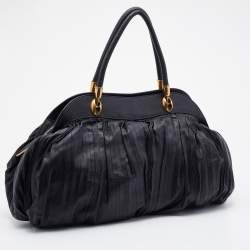 Pre Owned Dolce & Gabbana Black Pleated Leather Satchel