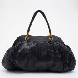 Pre Owned Dolce & Gabbana Black Pleated Leather Satchel