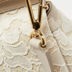 Pre Owned Dolce & Gabbana White/Beige Lace Miss Sicily Top Handle Bag