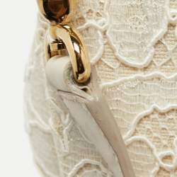 Pre Owned Dolce & Gabbana White/Beige Lace Miss Sicily Top Handle Bag