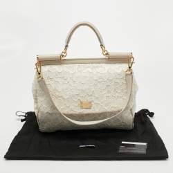 Pre Owned Dolce & Gabbana White/Beige Lace Miss Sicily Top Handle Bag