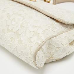 Pre Owned Dolce & Gabbana White/Beige Lace Miss Sicily Top Handle Bag