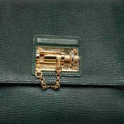 Pre Owned Dolce & Gabbana Green Iguana Embossed Leather Medium Miss Monica Top Handle Bag
