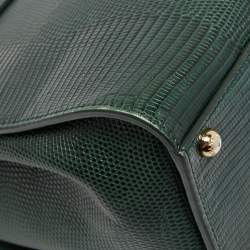 Pre Owned Dolce & Gabbana Green Iguana Embossed Leather Medium Miss Monica Top Handle Bag
