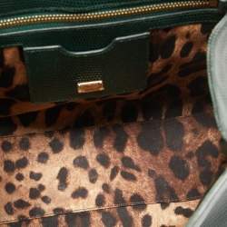 Pre Owned Dolce & Gabbana Green Iguana Embossed Leather Medium Miss Monica Top Handle Bag