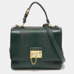 Pre Owned Dolce & Gabbana Green Iguana Embossed Leather Medium Miss Monica Top Handle Bag