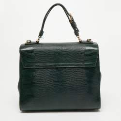 Pre Owned Dolce & Gabbana Green Iguana Embossed Leather Medium Miss Monica Top Handle Bag