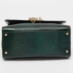 Pre Owned Dolce & Gabbana Green Iguana Embossed Leather Medium Miss Monica Top Handle Bag