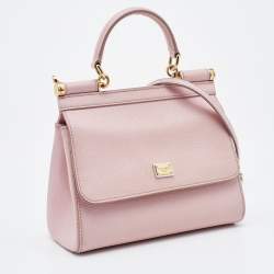 Pre Owned Dolce & Gabbana Pink Leather Small Miss Sicily Top Handle Bag