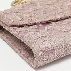 Pre Owned Dolce & Gabbana Pink Lace and Satin Padlock Chain Clutch