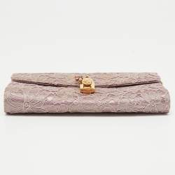 Pre Owned Dolce & Gabbana Pink Lace and Satin Padlock Chain Clutch