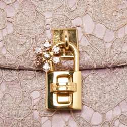 Pre Owned Dolce & Gabbana Pink Lace and Satin Padlock Chain Clutch