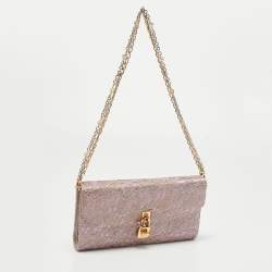 Pre Owned Dolce & Gabbana Pink Lace and Satin Padlock Chain Clutch
