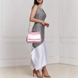 Pre Owned Dolce & Gabbana Metallic Pink Leather Medium Miss Sicily Top Handle Bag