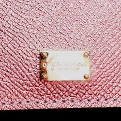 Pre Owned Dolce & Gabbana Metallic Pink Leather Medium Miss Sicily Top Handle Bag