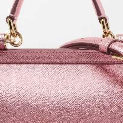 Pre Owned Dolce & Gabbana Metallic Pink Leather Medium Miss Sicily Top Handle Bag