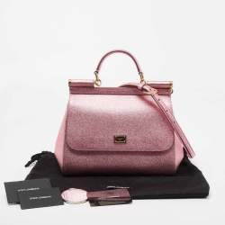 Pre Owned Dolce & Gabbana Metallic Pink Leather Medium Miss Sicily Top Handle Bag
