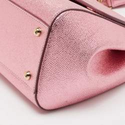 Pre Owned Dolce & Gabbana Metallic Pink Leather Medium Miss Sicily Top Handle Bag