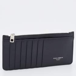 Pre Owned Dolce & Gabbana Black Leather Zipped Card Holder