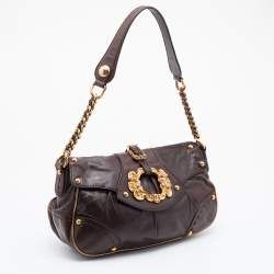 Pre Owned Dolce & Gabbana Dark Brown Leather Vintage Shoulder Bag