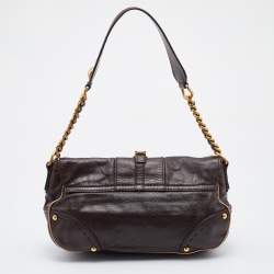 Pre Owned Dolce & Gabbana Dark Brown Leather Vintage Shoulder Bag