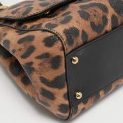 Pre Owned Dolce & Gabbana Brown/Black Leopard Print Coated Canvas and Leather Medium Miss Sicily Top Handle Bag