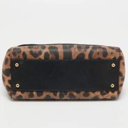Pre Owned Dolce & Gabbana Brown/Black Leopard Print Coated Canvas and Leather Medium Miss Sicily Top Handle Bag