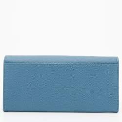 Pre Owned Dolce & Gabbana Blue Leather Dauphine Flap Continental Wallet
