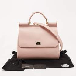 Pre Owned Dolce & Gabbana Pink Leather Large Miss Sicily Top Handle Bag
