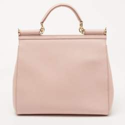 Pre Owned Dolce & Gabbana Pink Leather Large Miss Sicily Top Handle Bag