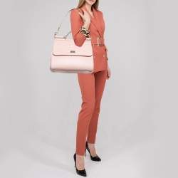 Pre Owned Dolce & Gabbana Pink Leather Large Miss Sicily Top Handle Bag