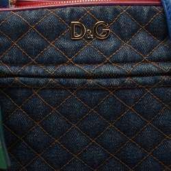 Pre Owned Dolce & Gabbana Multicolor Denim and Leather Lilly Glam Shoulder Bag