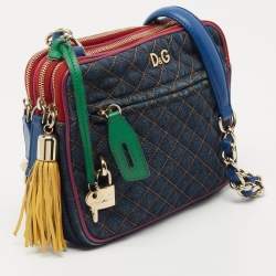 Pre Owned Dolce & Gabbana Multicolor Denim and Leather Lilly Glam Shoulder Bag