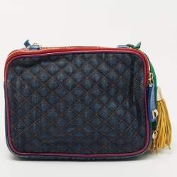 Pre Owned Dolce & Gabbana Multicolor Denim and Leather Lilly Glam Shoulder Bag