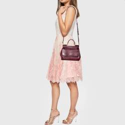 Pre Owned Dolce & Gabbana Burgundy Lizard Embossed Leather Medium Miss Sicily Top Handle Bag
