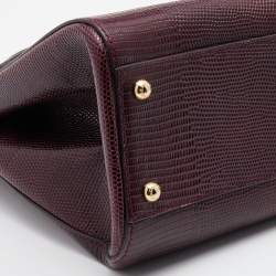Pre Owned Dolce & Gabbana Burgundy Lizard Embossed Leather Medium Miss Sicily Top Handle Bag