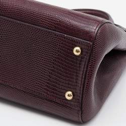 Pre Owned Dolce & Gabbana Burgundy Lizard Embossed Leather Medium Miss Sicily Top Handle Bag