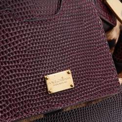 Pre Owned Dolce & Gabbana Burgundy Lizard Embossed Leather Medium Miss Sicily Top Handle Bag