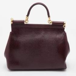 Pre Owned Dolce & Gabbana Burgundy Lizard Embossed Leather Medium Miss Sicily Top Handle Bag