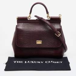 Pre Owned Dolce & Gabbana Burgundy Lizard Embossed Leather Medium Miss Sicily Top Handle Bag